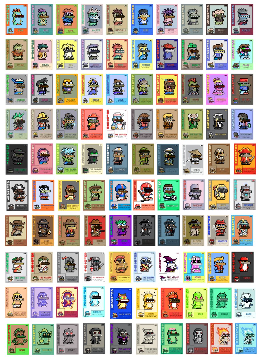 All 100 Gwins rendered as colorful trading cards